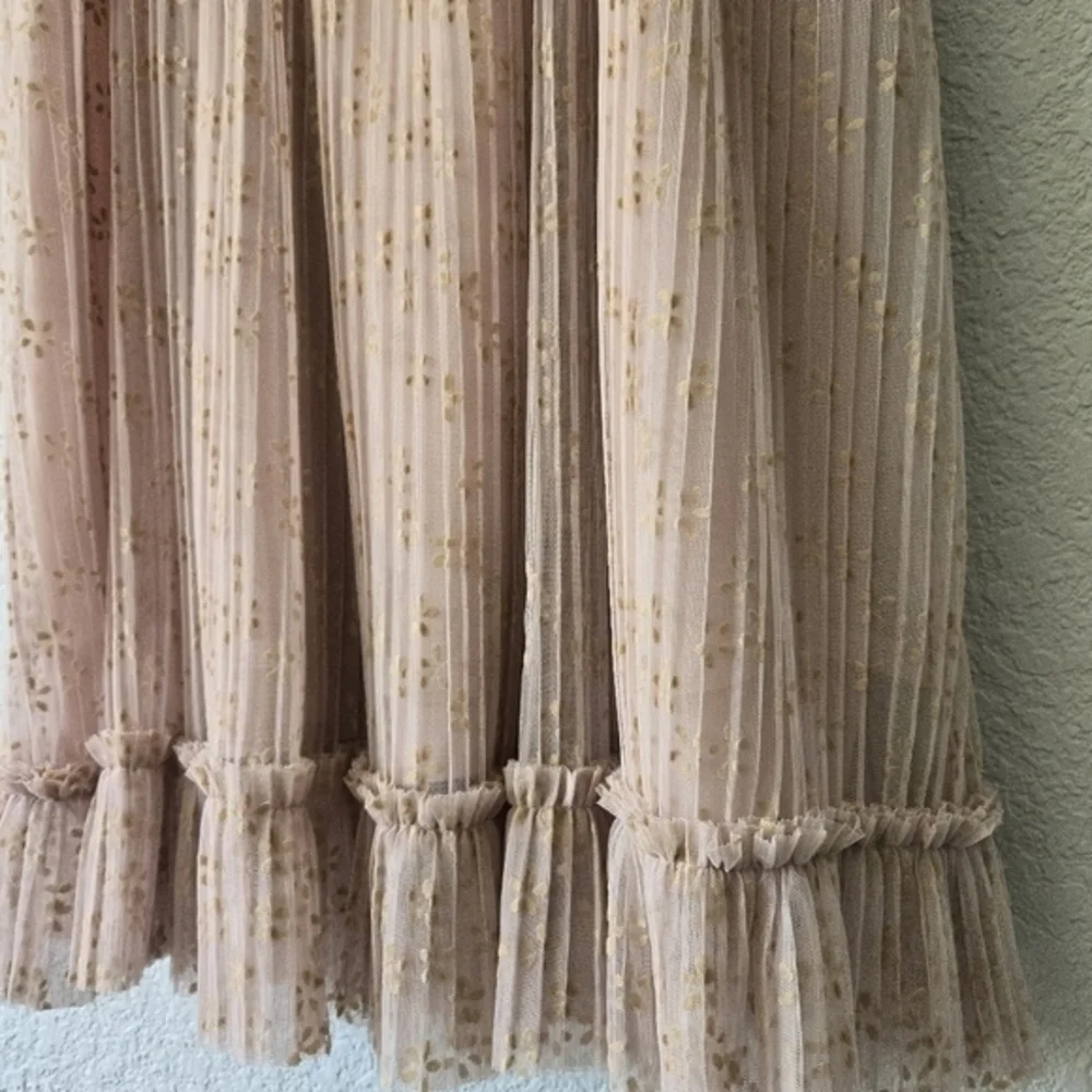 J Crew 8 Ruffly Tulle Midi dress Dusty Pink Micro Floral Ditsy Print Square Neck - Picture 2 of 10